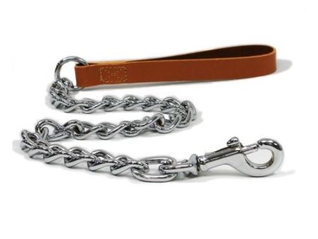 Ancol Extra Heavy Chain Dog Lead with Tan Leather Handle 30in on Sale