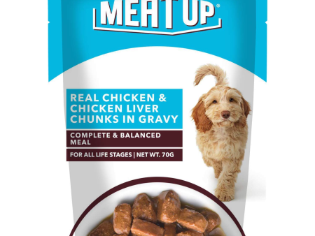 Meat Up Real Chicken & Chicken Liver in Gravy Dog Wet Food Pouch 70g For Discount