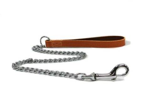 Ancol Heavy Chain Dog Lead with Tan Leather Handle 30in Discount