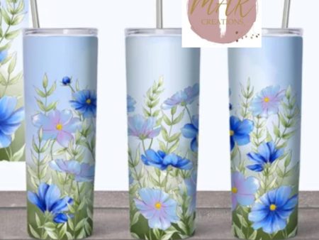 20 oz Skinny Tumbler Blue Floral Online now